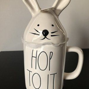 Rae Dunn "Hop To It" Bunny Mug with Bunny Top